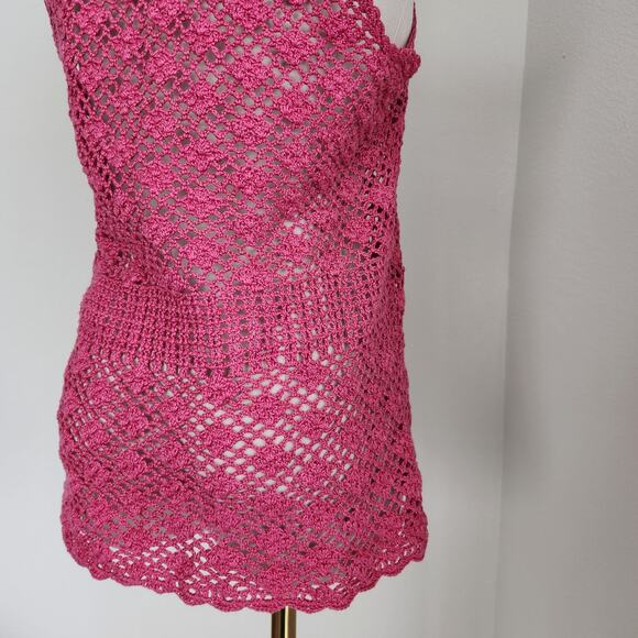 Vintage Handmade Hot Pink Crochet Knit Tank Top S - Picture 7 of 8